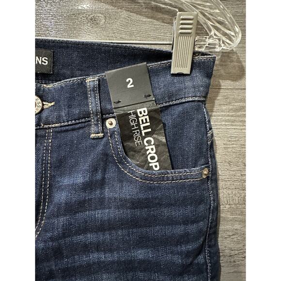 Bell Crop High Rise New Ladies Express Denim Blue Jeans Dark Wash Size 2 - Picture 2 of 7